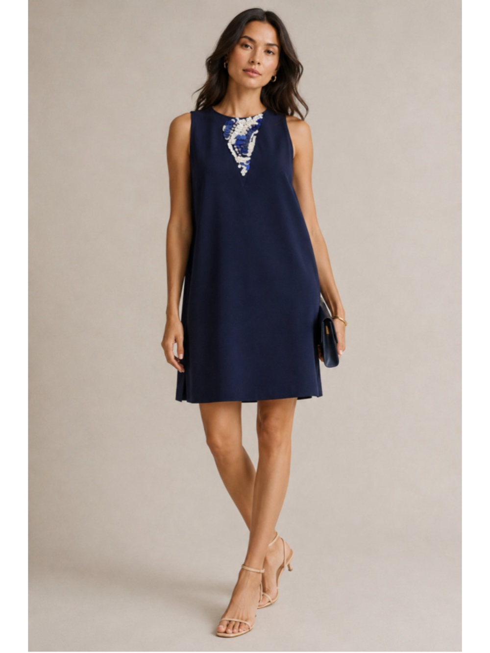 3.1 Phillip Lim Holiday 2013 Silk Shift Dress Marine Blue Sequin Crystal Embelli